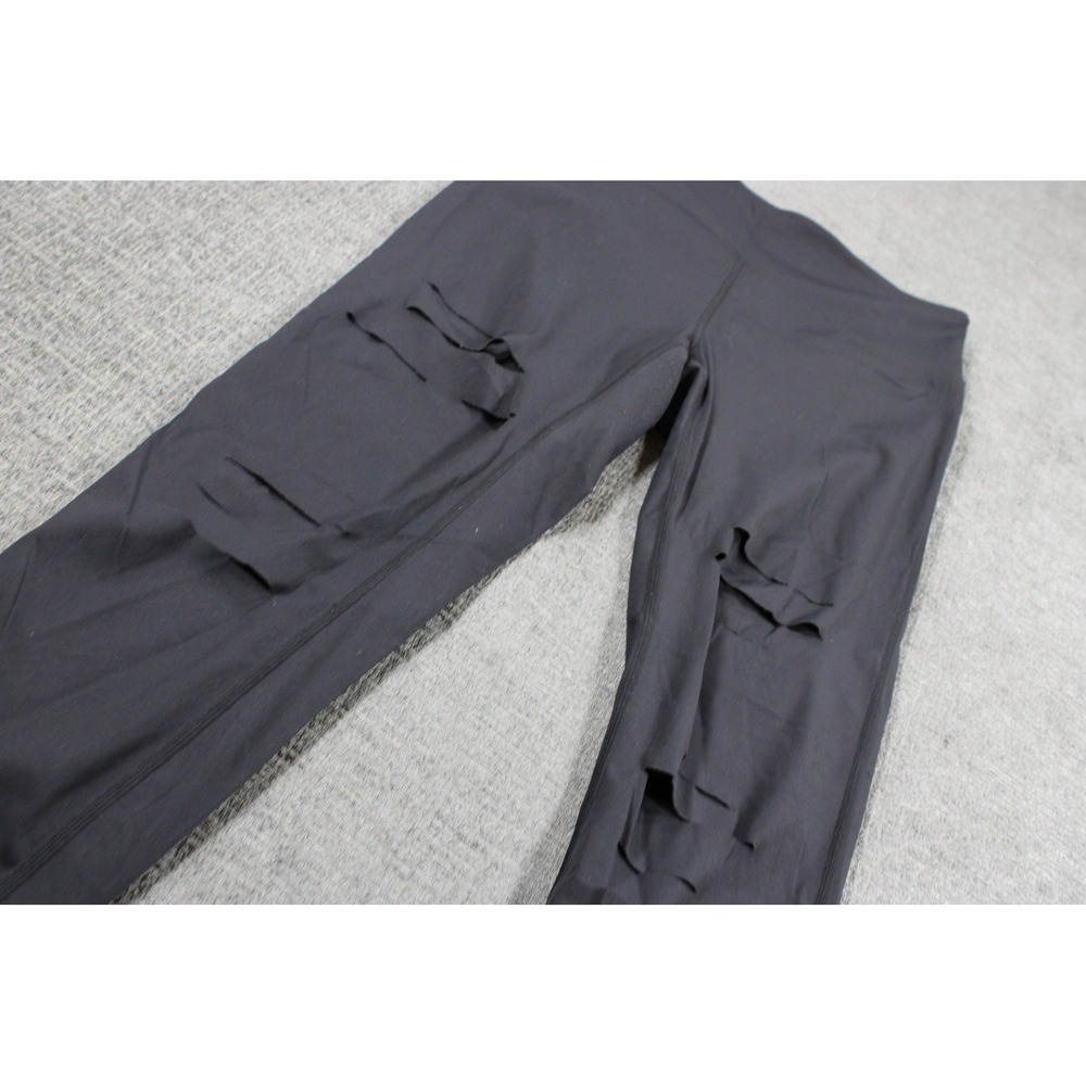 Zyia Active Black Laser Cut Distressed Leggings High Rise Womens Size 8-10